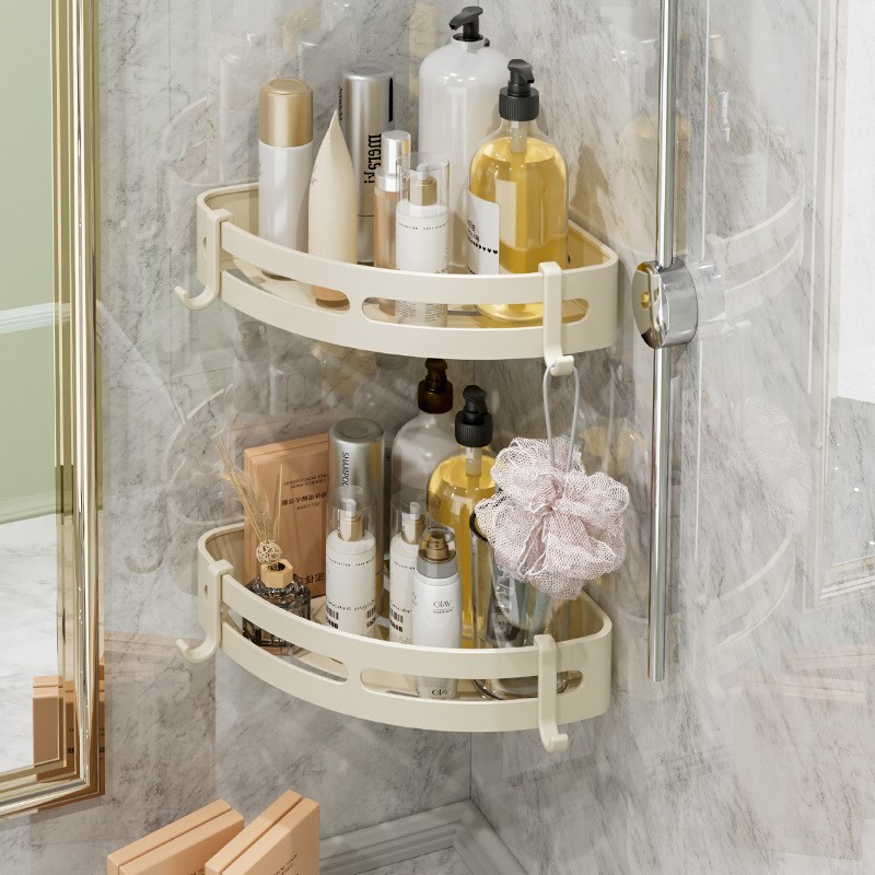 免打孔奶油风毛巾置物架卫生间奶白色浴巾架浴室卫浴五金挂件套图4