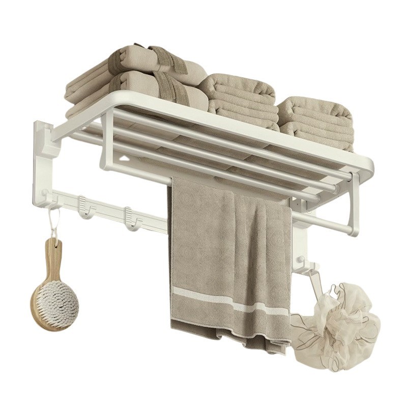 免打孔奶油风毛巾置物架卫生间奶白色浴巾架浴室卫浴五金挂件套图5