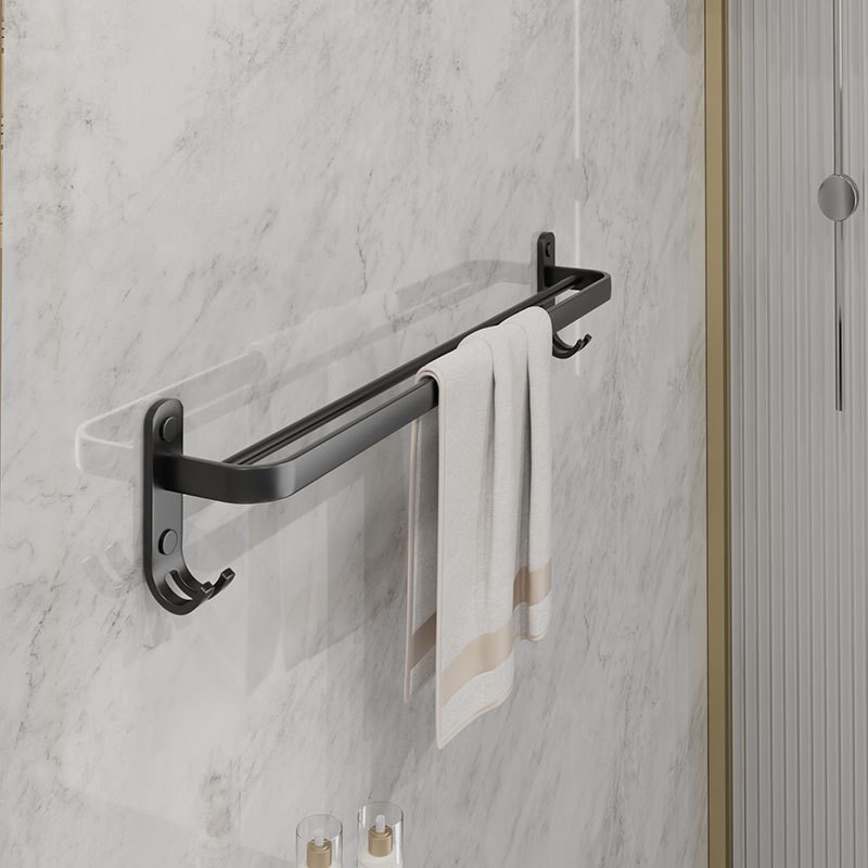 欧式黑色太空铝免打孔浴室置物架卫生间壁挂式家居好物墙上毛巾架图4