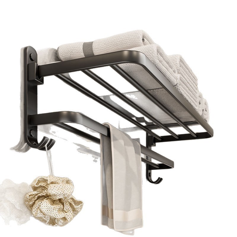 欧式黑色太空铝免打孔浴室置物架卫生间壁挂式家居好物墙上毛巾架图5