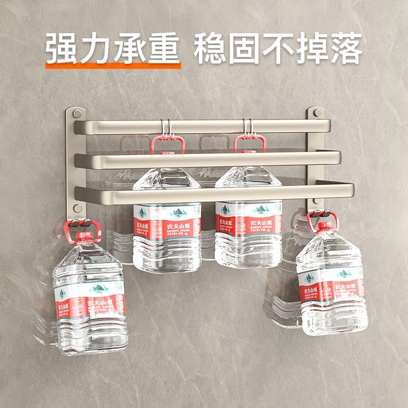 枪灰色免打孔太空铝毛巾杆单双杆卫生间浴巾挂杆浴室挂架置物架子图2