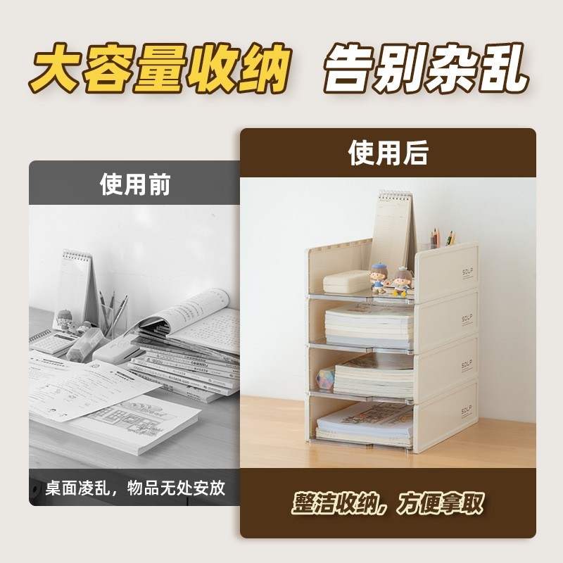桌面整理透明收纳盒学生办公文件资料桌上试卷小杂物收纳清洁框图2