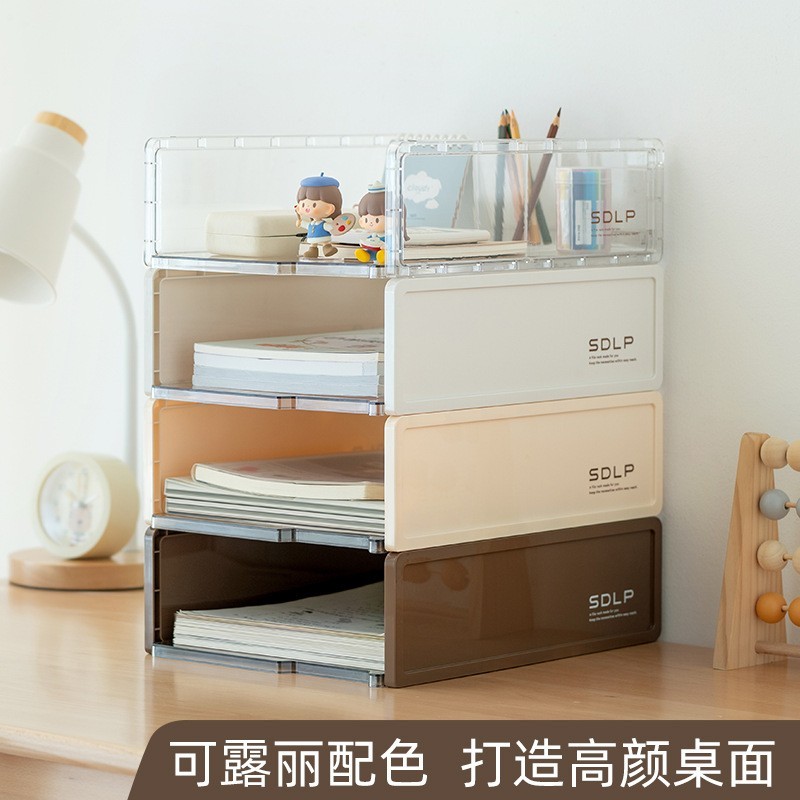 桌面整理透明收纳盒学生办公文件资料桌上试卷小杂物收纳清洁框图3