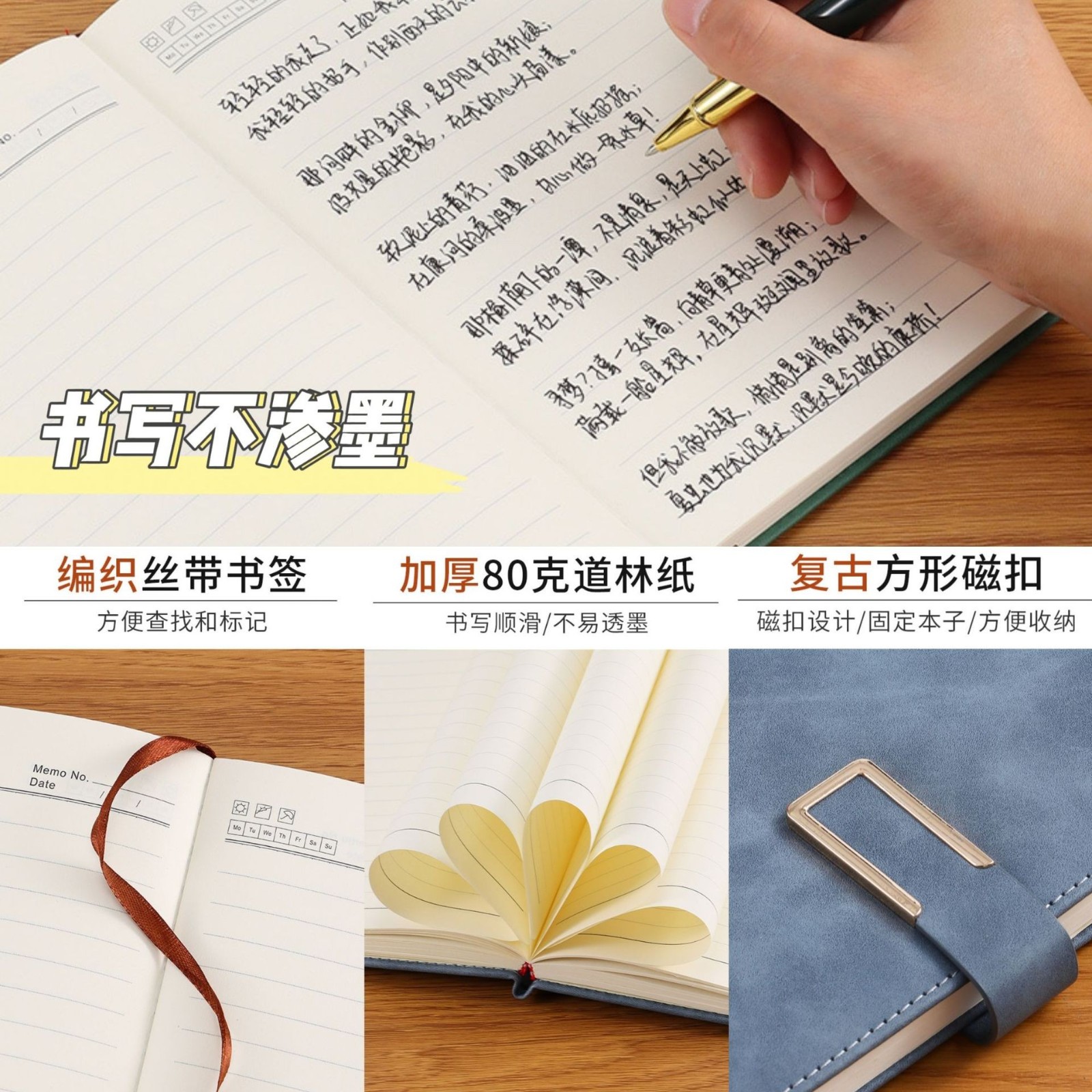 笔记本定制logo加厚本子磁扣商务会议A5肤感软皮面记事本图3