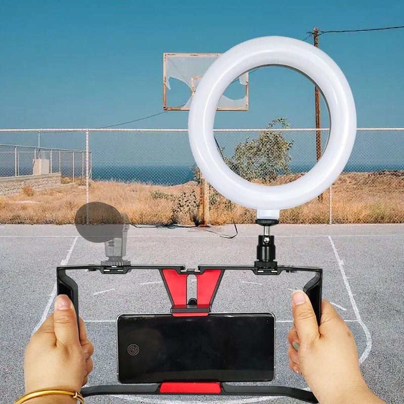 手机手持拍摄套装 支架配6寸USB三色环形灯 稳定补光美颜灯