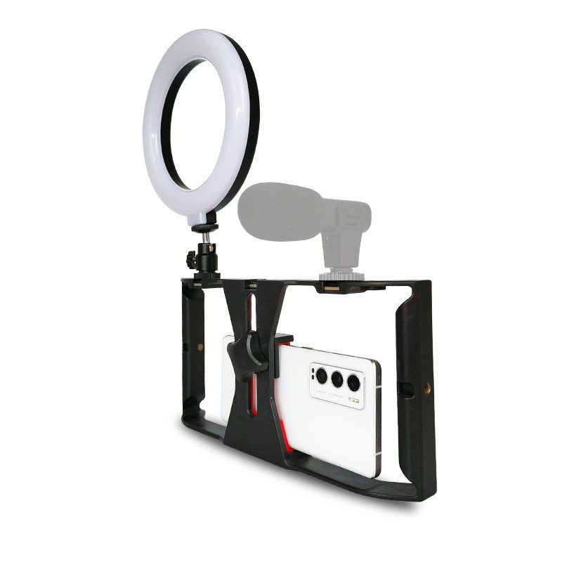 手机手持拍摄套装 支架配6寸USB三色环形灯 稳定补光美颜灯图2