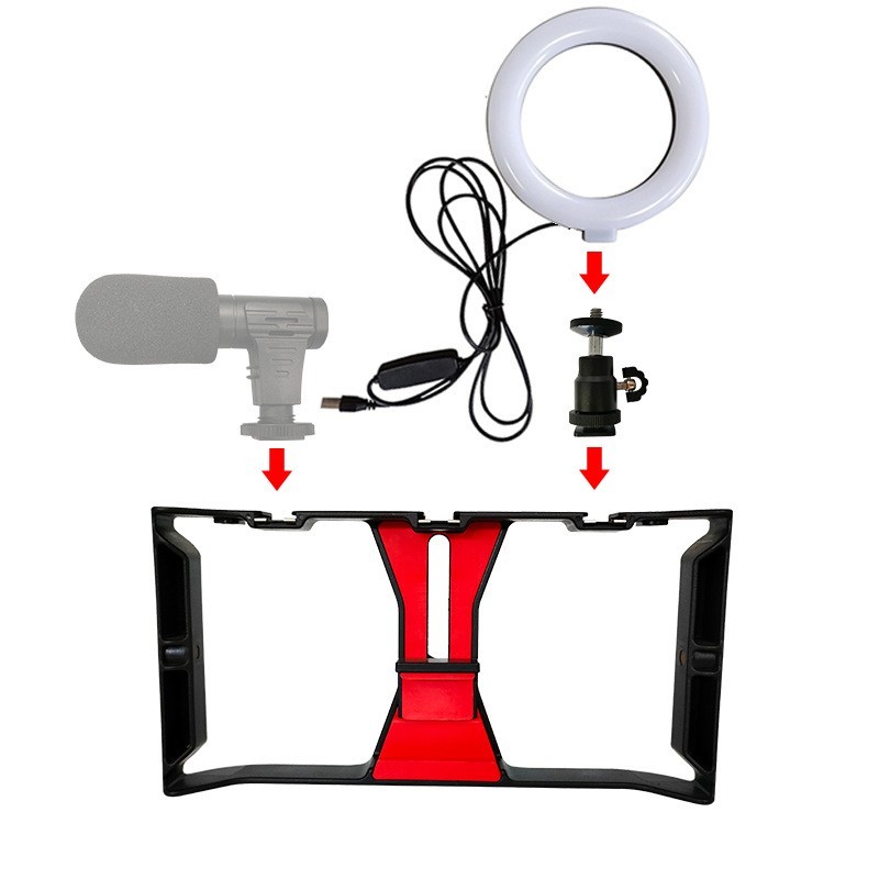 手机手持拍摄套装 支架配6寸USB三色环形灯 稳定补光美颜灯图4