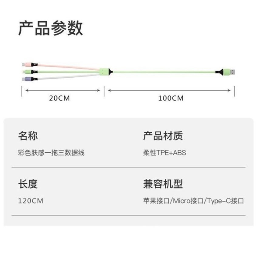 一拖三液态硅胶三合一充电线适用于苹果安卓TYPE-C手机1.2M充电线图5