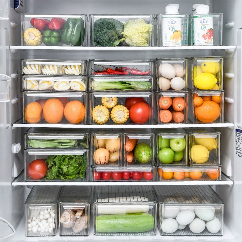 定制冰箱收纳盒PET水果蔬抽屉式透明厨房储物盒带盖防尘叠加保鲜图3