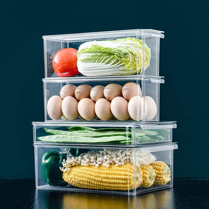 定制冰箱收纳盒PET水果蔬抽屉式透明厨房储物盒带盖防尘叠加保鲜图2