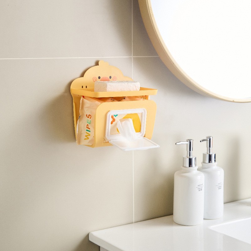 定制小黄鸭纸巾盒置物洗手间壁挂抽纸盒浴室免打孔湿巾卷纸收纳盒图2