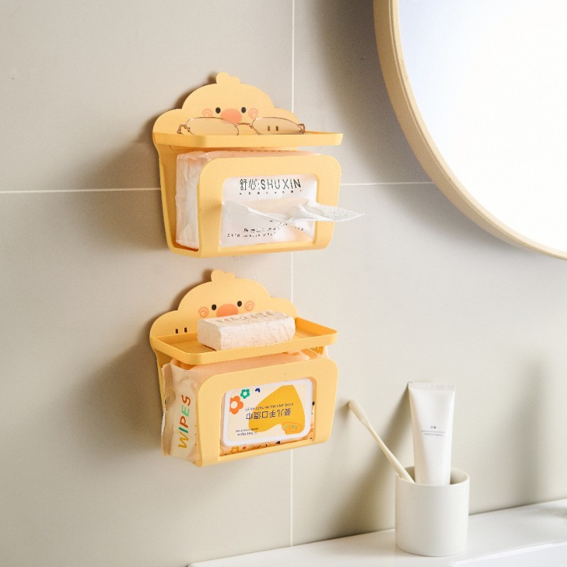 定制小黄鸭纸巾盒置物洗手间壁挂抽纸盒浴室免打孔湿巾卷纸收纳盒图4