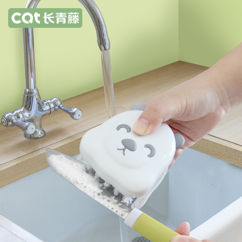 清洁刷U型小熊造型洗刀叉刷清洁百洁布多功能厨房创意硬毛餐具刷图2