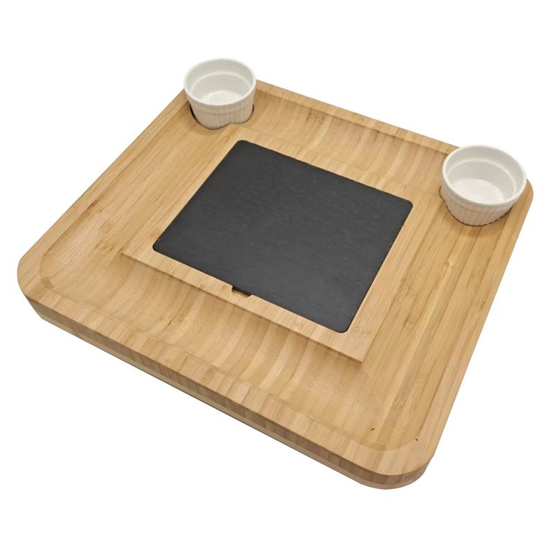 竹制披萨盘西式竹制砧板带板岩刀叉竹制披萨托盘组合套装图3