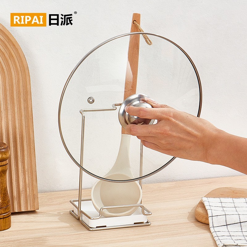 韩式家用厨房收纳置物架锅盖架锅铲饭勺架不锈钢多功能台面沥水架图3