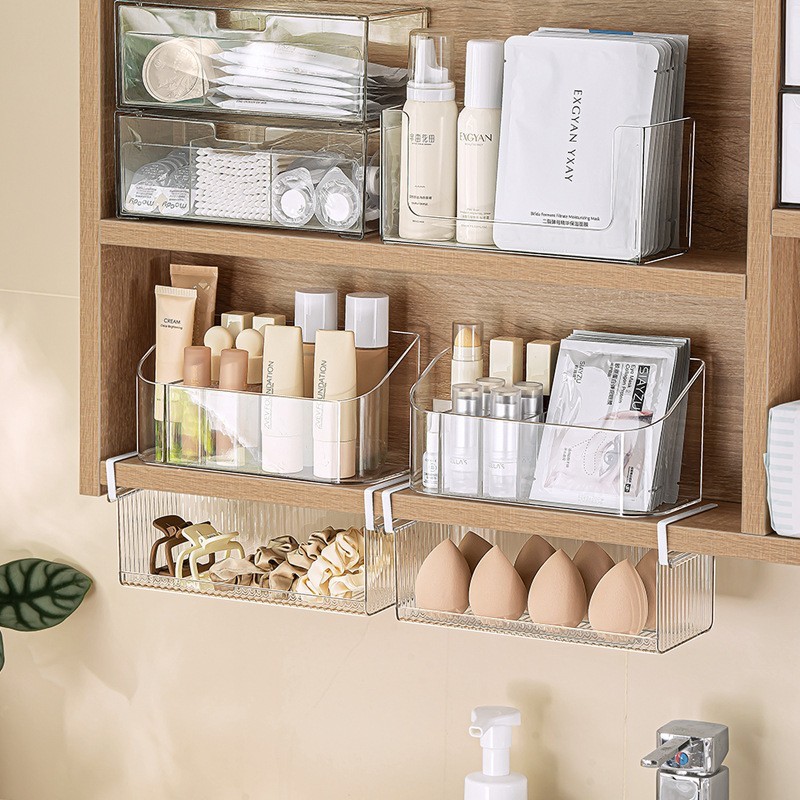 桌下挂篮分层置物架学生免打孔储物收纳盒镜柜挂篮两规格图3