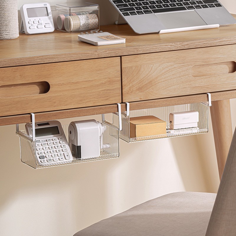 桌下挂篮分层置物架学生免打孔储物收纳盒镜柜挂篮两规格图2