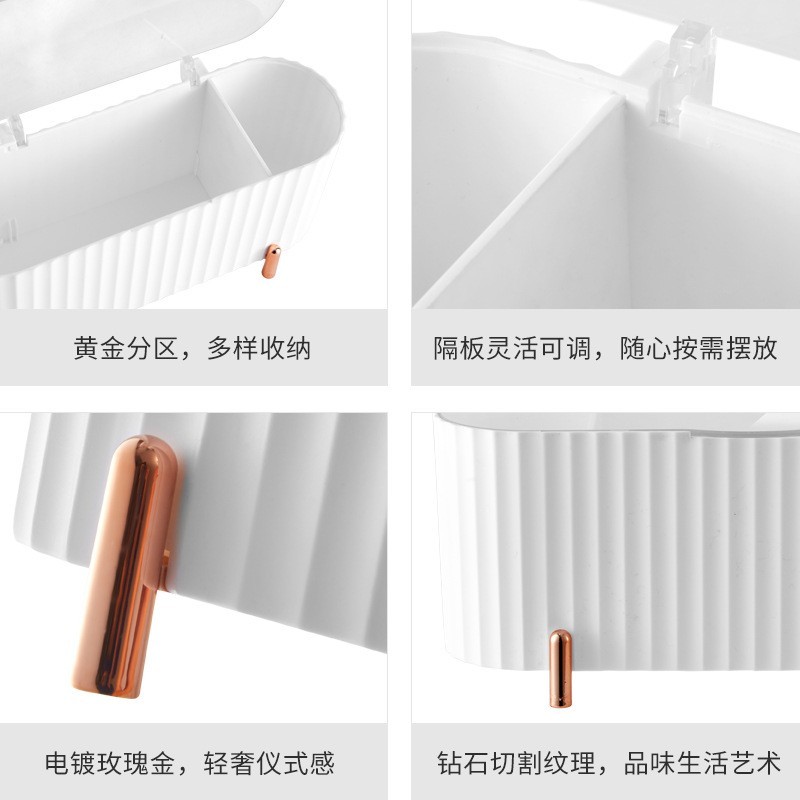 工厂桌上三格化妆品收纳盒透明带盖化妆棉美妆蛋收纳盒跨境图4