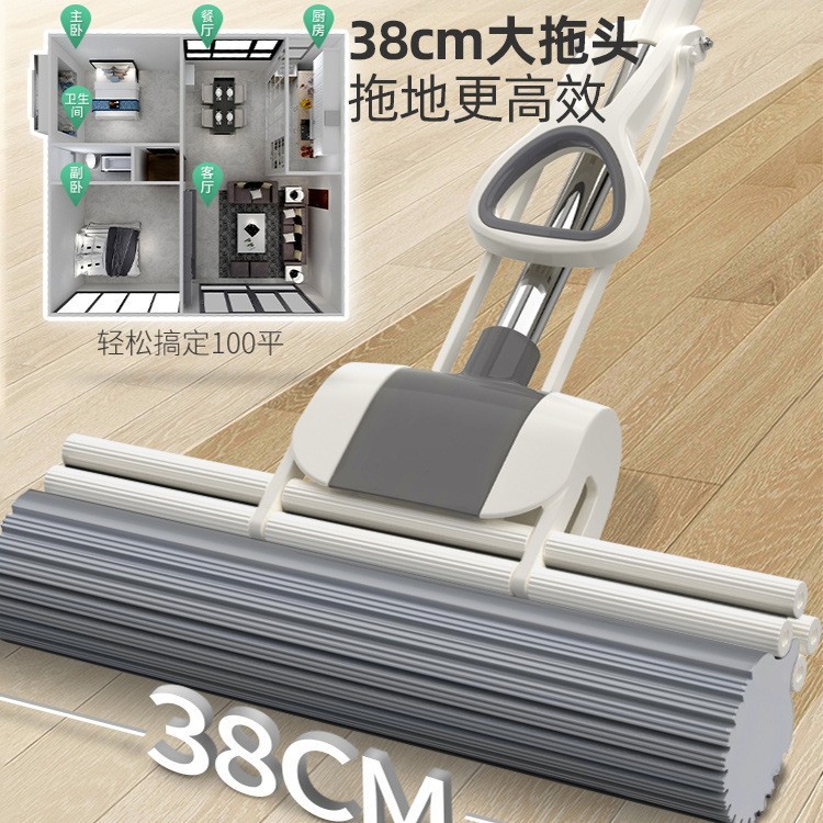 拖把海绵拖把家用滚轮式挤水免手洗胶棉拖把大号拖地吸水轻便一拖图4