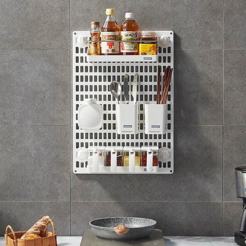 定制厨房洞洞板免打孔置物架多用途挂架锅盖架筷笼调料架免钉图2