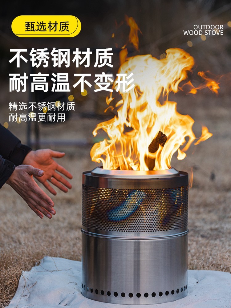 户外不锈钢烤炉可折叠柴火炉耐高温不易变形露营野餐烧烤炉取暖炉图2