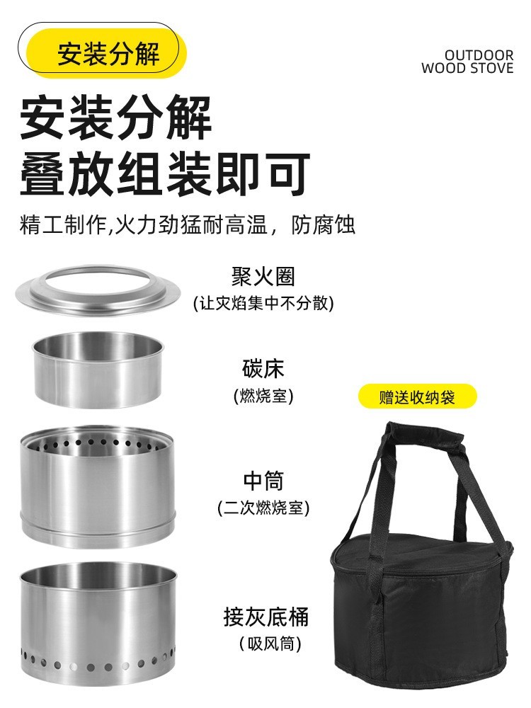 户外不锈钢烤炉可折叠柴火炉耐高温不易变形露营野餐烧烤炉取暖炉图3