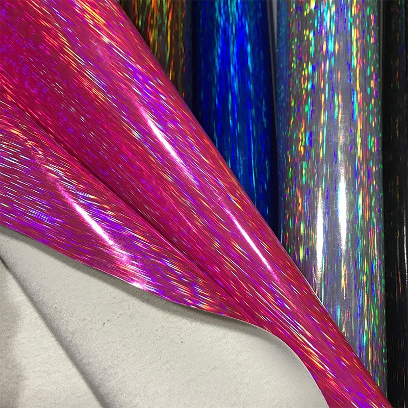 射雨丝pu纺织皮革面料箱包鞋革皮料毛底幻彩镜面拉丝人造革图4