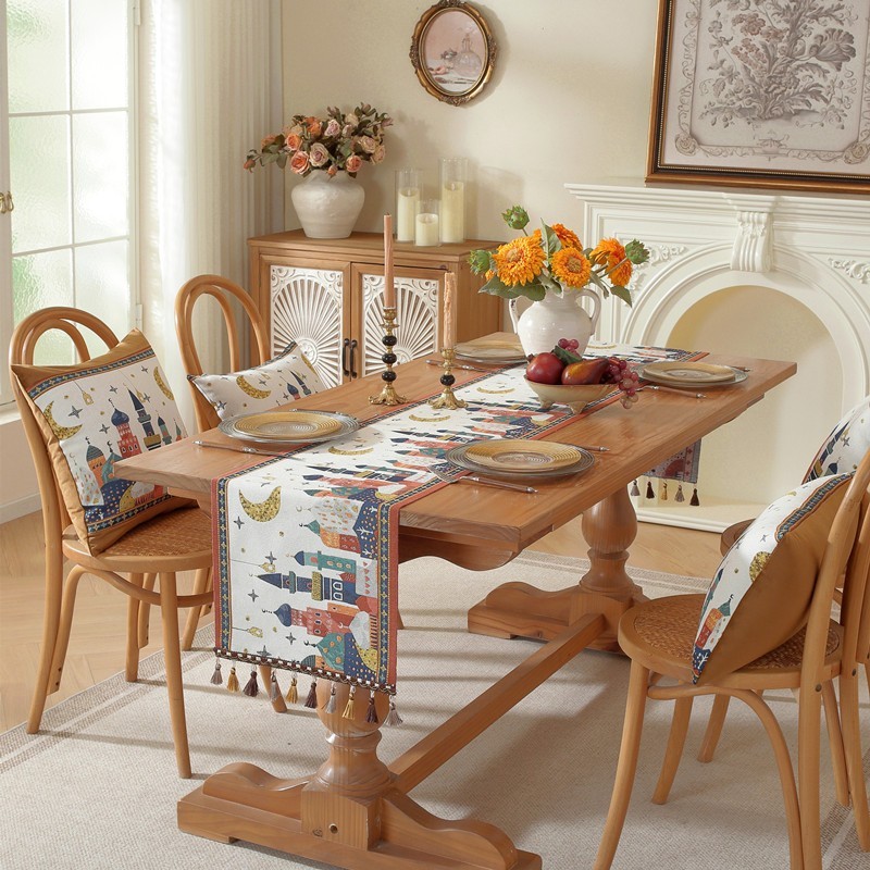 跨境中东月亮节色织提花星星吊灯斋骆驼斋流苏城堡涤纶桌旗床尾旗图2