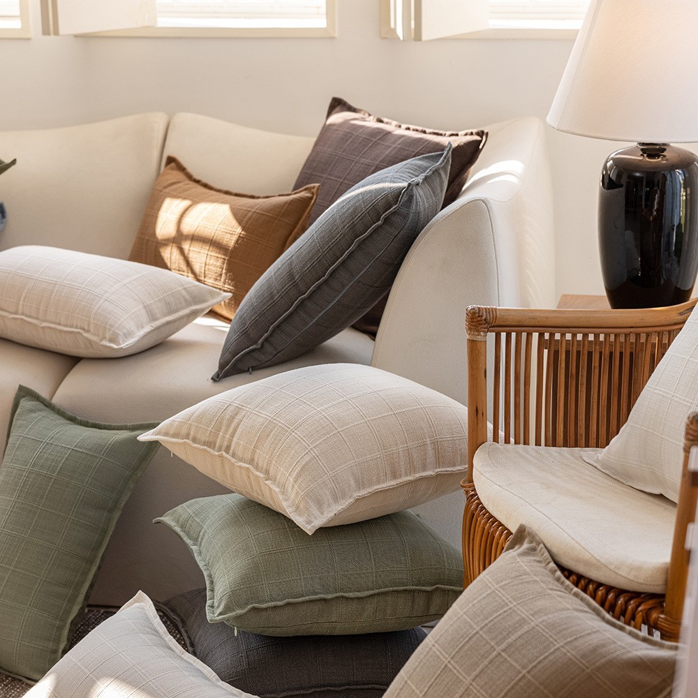 跨境极简风秋冬纯色涤纶双面提花格子家居靠垫床头沙发抱枕套图2