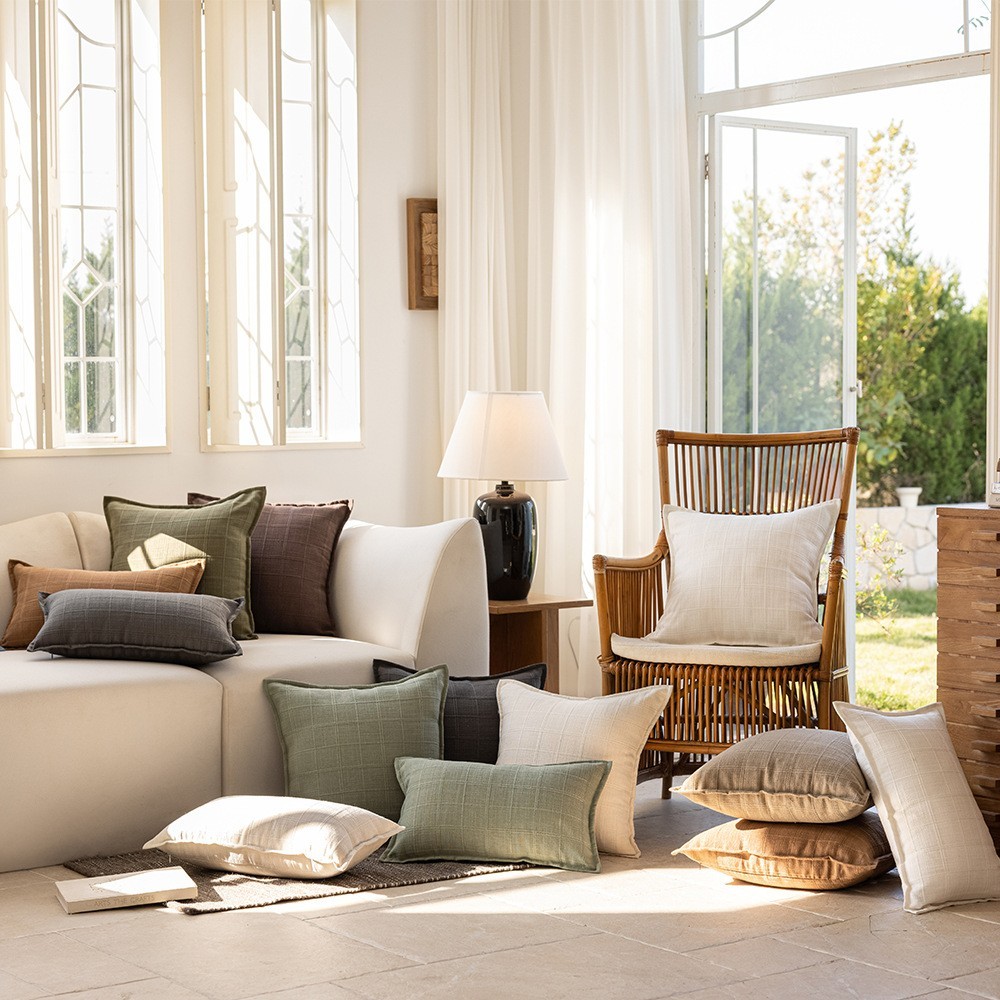 跨境极简风秋冬纯色涤纶双面提花格子家居靠垫床头沙发抱枕套图4