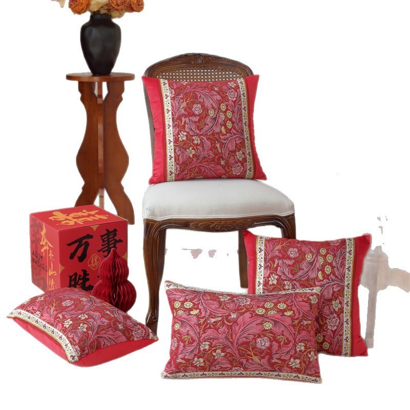 新款色织提花新年款喜庆拼接抱枕套客厅沙发靠垫腰枕中式节日装饰图5