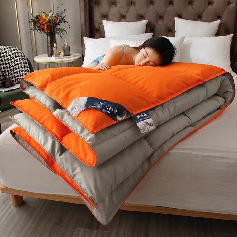 跨境亚马逊被芯被子保暖春秋被羽丝绒防跑绒纯色双拼抗菌被欧美风图3