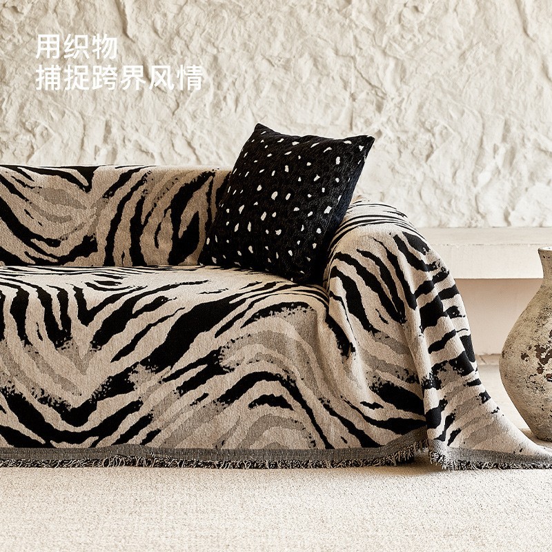 2025年复古风沙发巾盖布雪尼尔中古斑马四季通用全包沙发毯垫套罩图3