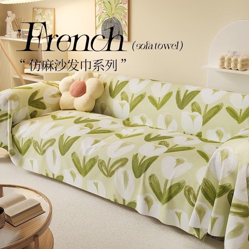2025牡丹花沙发盖布防尘仿麻四季通用沙发巾全包沙发套罩沙发垫图2