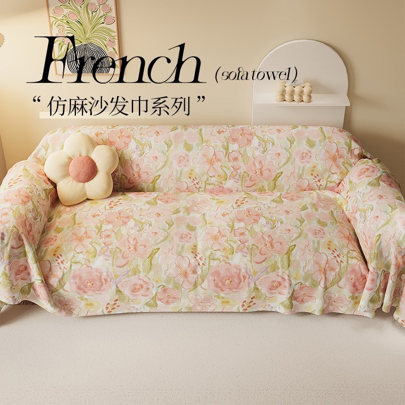 2025牡丹花沙发盖布防尘仿麻四季通用沙发巾全包沙发套罩沙发垫图3