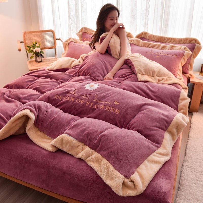 冬天牛奶绒床上四件套冬季加厚珊瑚绒被套双面法兰加绒床单三件套图4