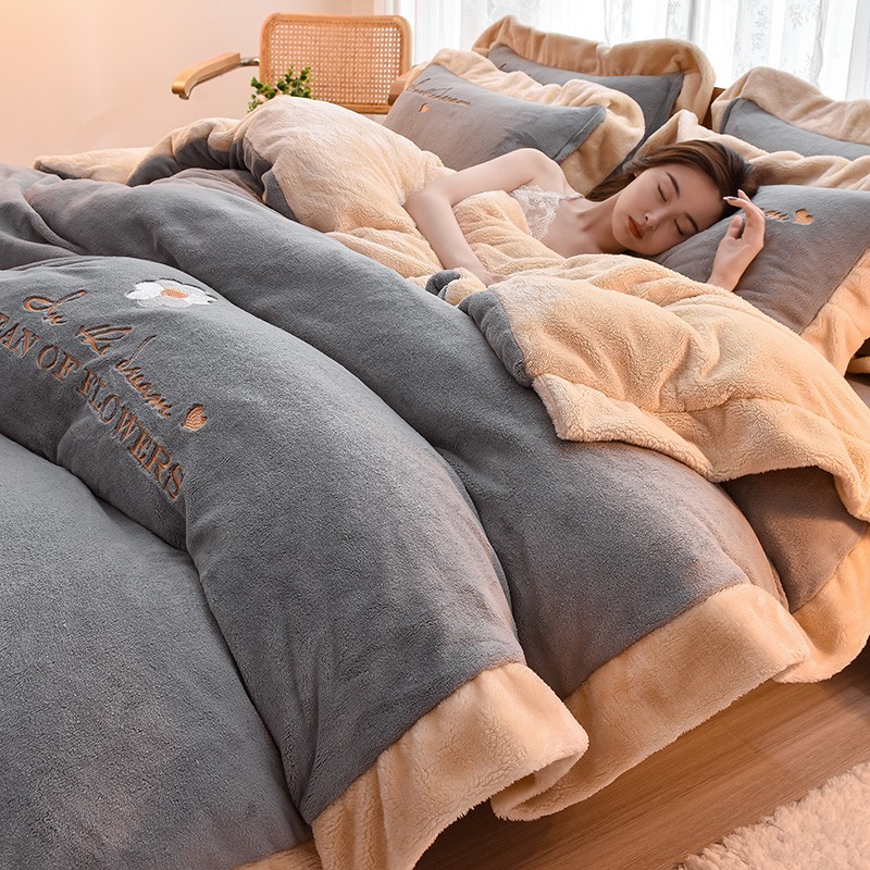 冬天牛奶绒床上四件套冬季加厚珊瑚绒被套双面法兰加绒床单三件套图3