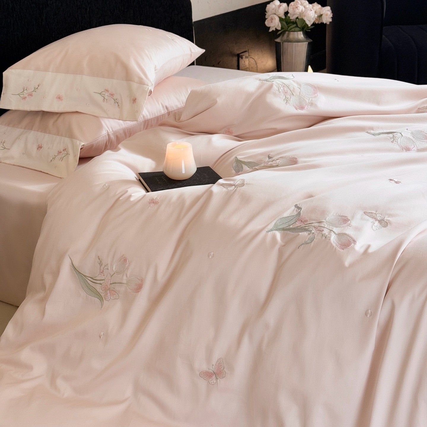 2026高级感轻奢100s长绒棉四件套床单被套床上用品刺绣裸睡全棉春图3