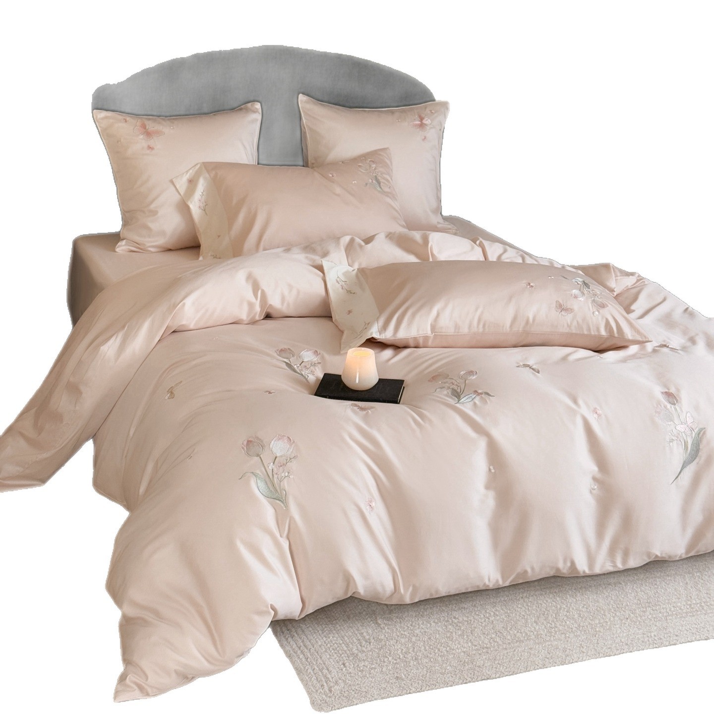 2026高级感轻奢100s长绒棉四件套床单被套床上用品刺绣裸睡全棉春图5