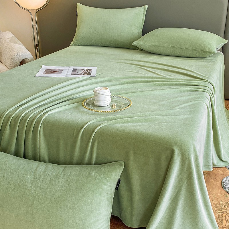 冬季纯色牛奶绒床单单件加厚珊瑚绒被单单人加绒床单三件套法兰绒图2