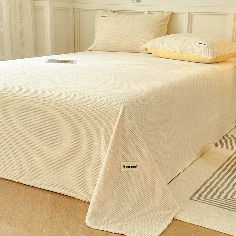 纯色华夫格牛奶绒床单单件冬季加厚珊瑚绒被单三件套宿舍单人床单图3