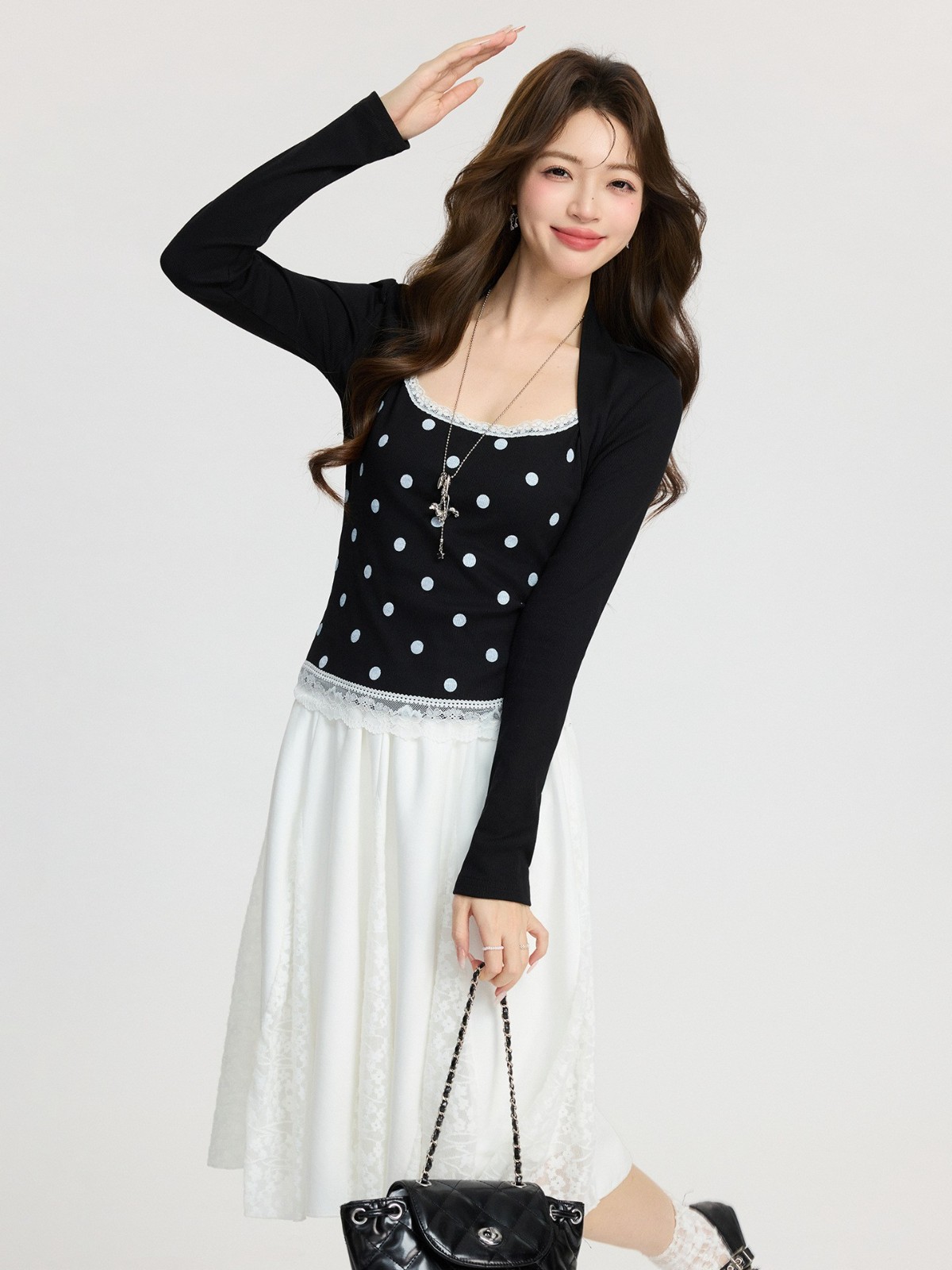 纯欲辣妹设计感假两件蕾丝内搭T恤女2026春季修身打底衫长袖上衣图2