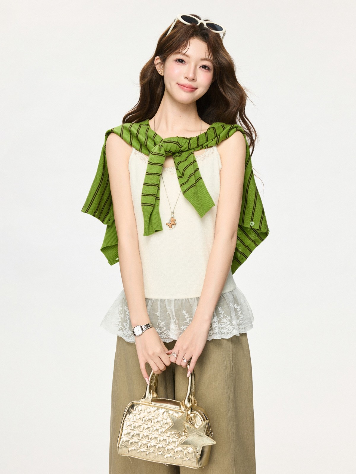 芭蕾风杏色蕾丝花边下摆针织吊带背心春季新款叠穿外穿修身上衣女图4