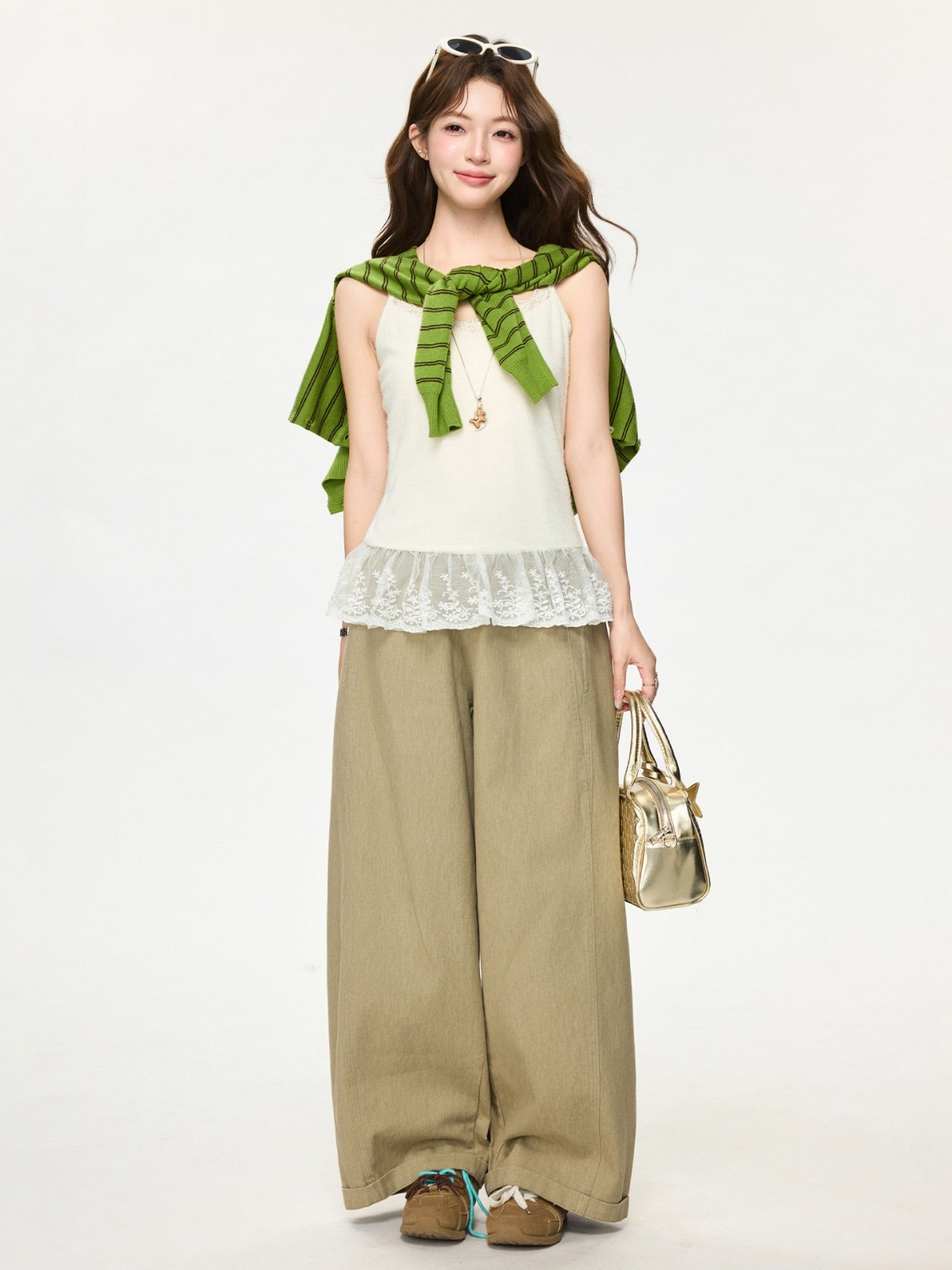 芭蕾风杏色蕾丝花边下摆针织吊带背心春季新款叠穿外穿修身上衣女图5