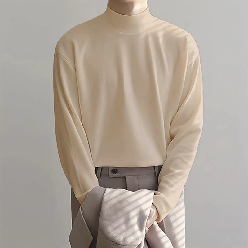 男士一体双面德绒百搭保暖内衣内搭打底衫半高领纯色长袖t恤秋衣图2