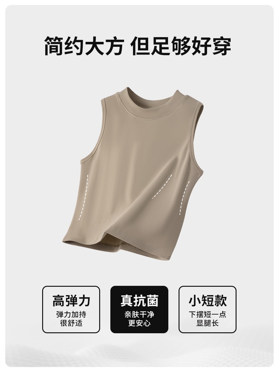 短款圆领背心女2025春夏新款辣妹吊带上衣显瘦露脐无袖内搭t恤女图3