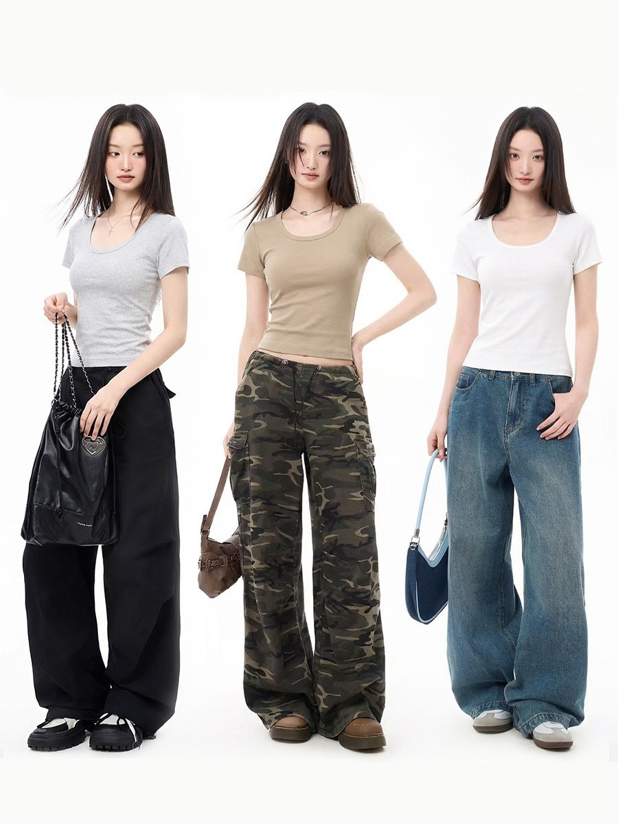 大u领t恤女2025夏季新款修身外穿显瘦正肩纯色短袖弹力薄款上衣潮图3