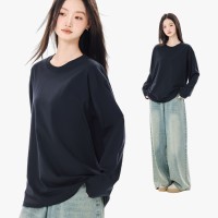 纯棉长袖t恤女2024新款纯色内搭打底衫秋季百搭宽松落肩袖女上衣