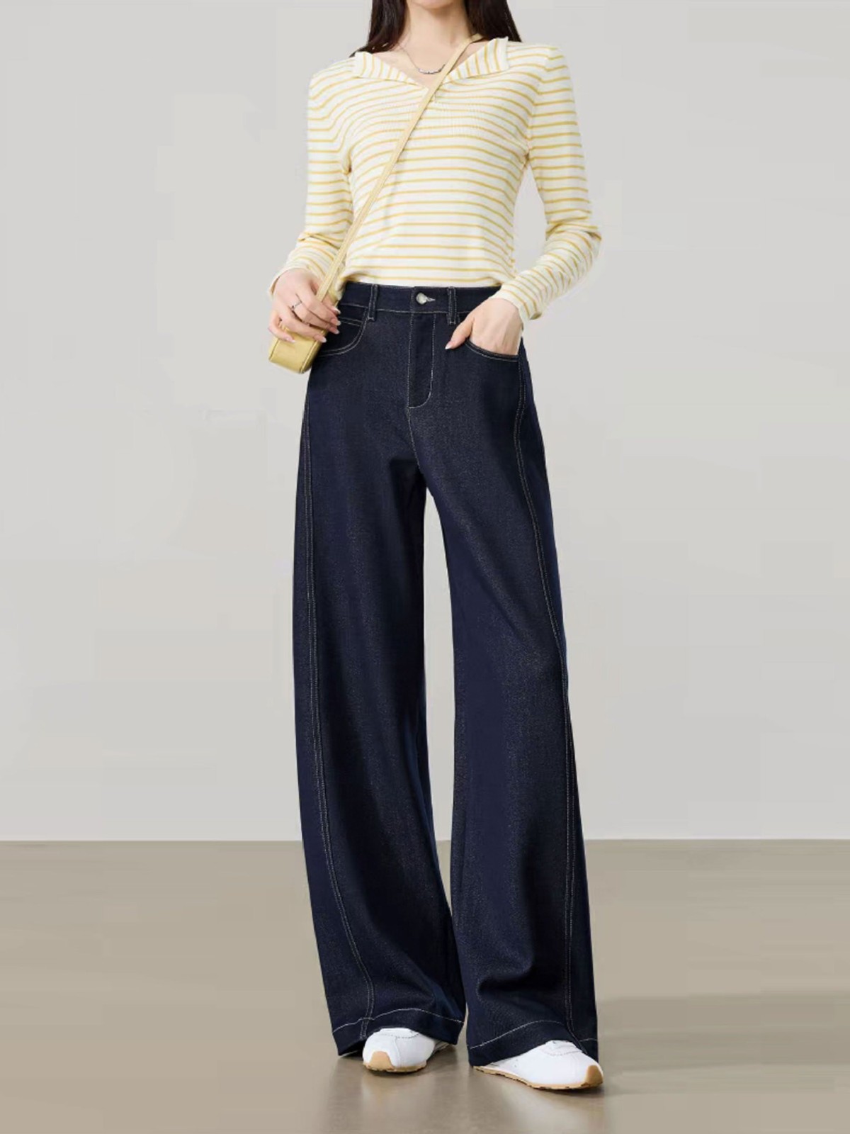 26春季【腿精裤】丹宁蓝高腰宽松阔腿弯刀裤仿牛仔香蕉裤子图4