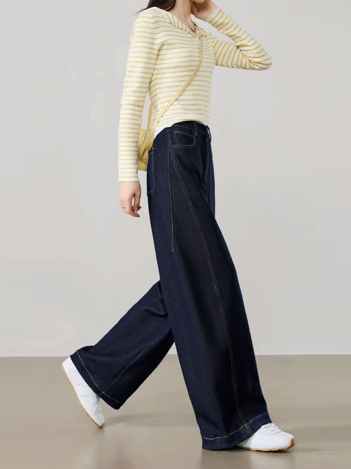 26春季【腿精裤】丹宁蓝高腰宽松阔腿弯刀裤仿牛仔香蕉裤子图5